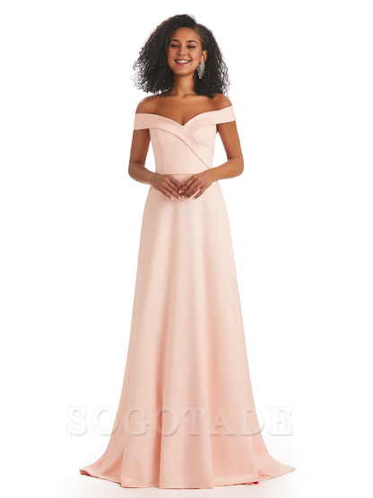 Soft Satin Off The Shoulder Long A-Line African Bridesmaid Dresses prom dress stores ﻿