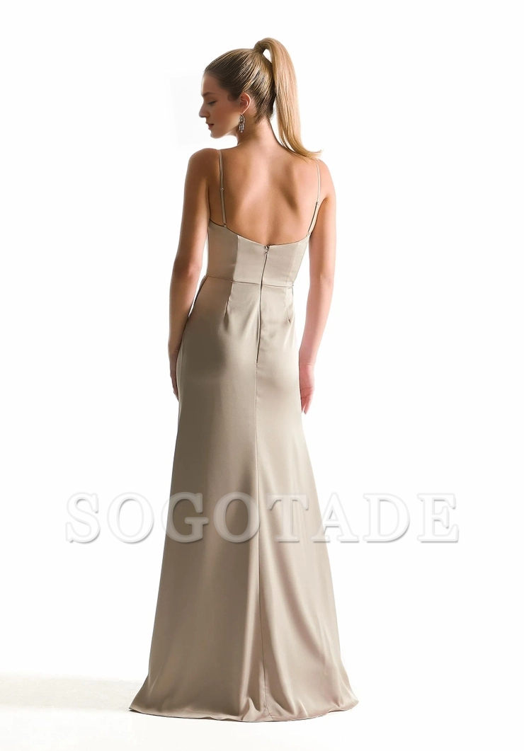 A-line scarf collar tight corset front skirt slit imitation wrap dress bridesmaid dress