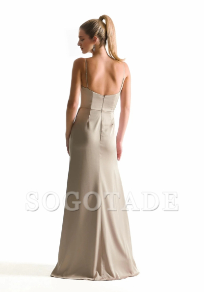 A-line scarf collar tight corset front skirt slit imitation wrap dress bridesmaid dress