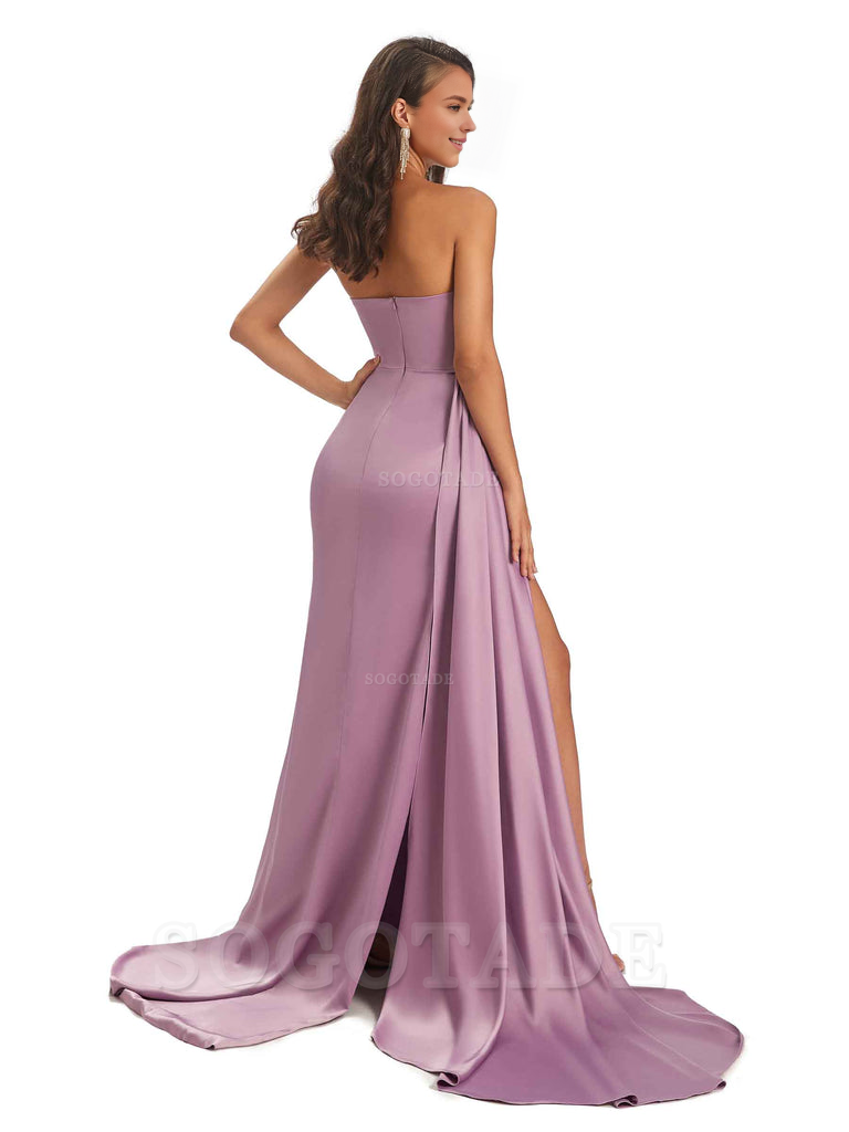 Sexy Soft Satin Sweetheart Side-Slit Unique Long Mermaid Bridesmaid Dresses prom shop dresses