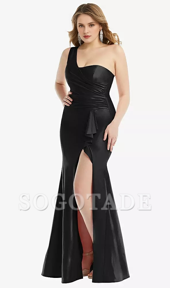 One shoulder hanging chiffon and floor length Prom dress