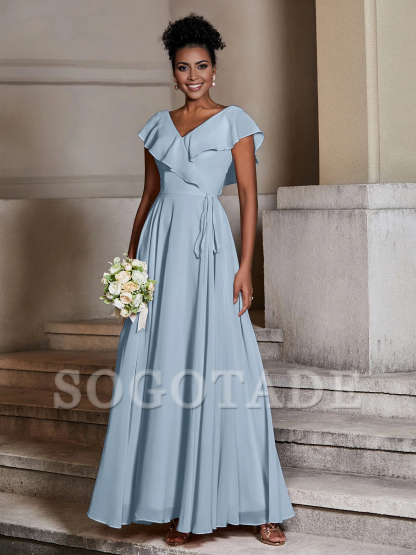 V-neck hooded chiffon dress