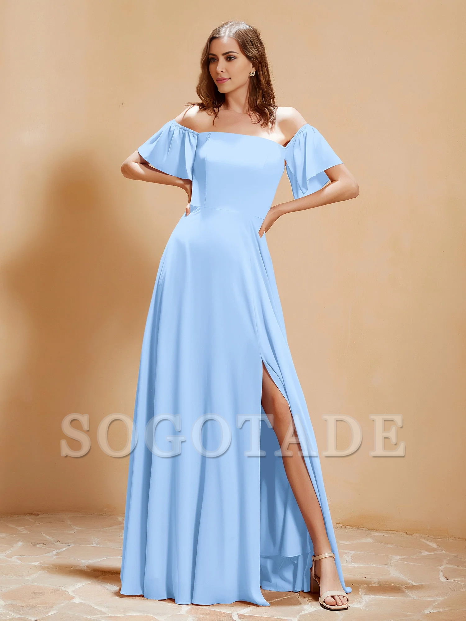 Pocket off shoulder chiffon dress