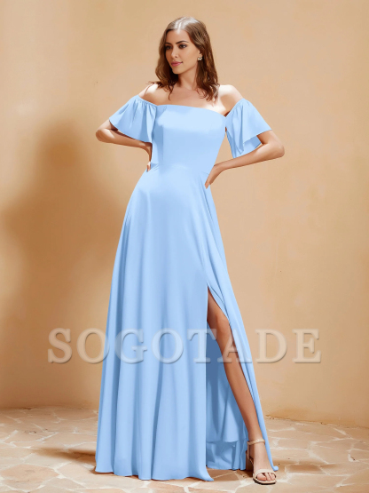 Pocket off shoulder chiffon dress