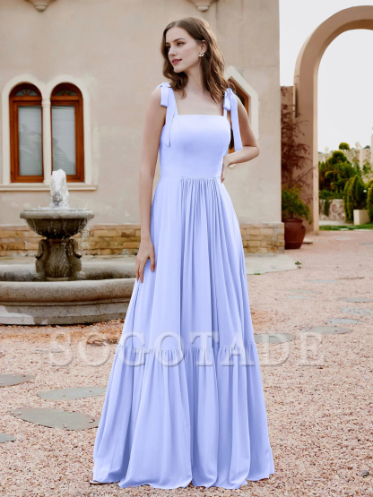 A-line butterfly bow ruffle sleeveless chiffon bridesmaid dress-SOGOTADE