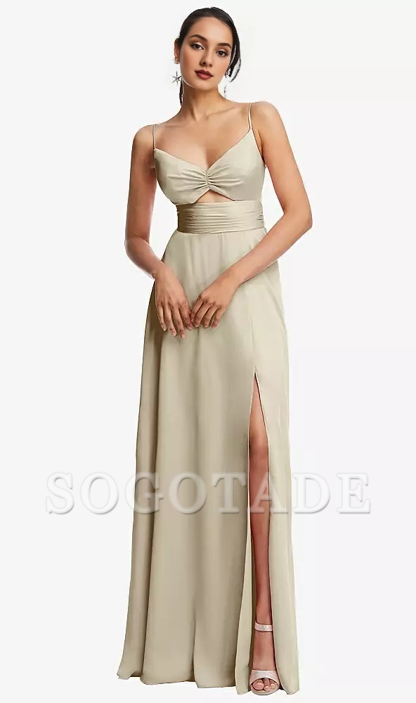 Adjustable shoulder straps triangular hollow tight corset long Prom dress