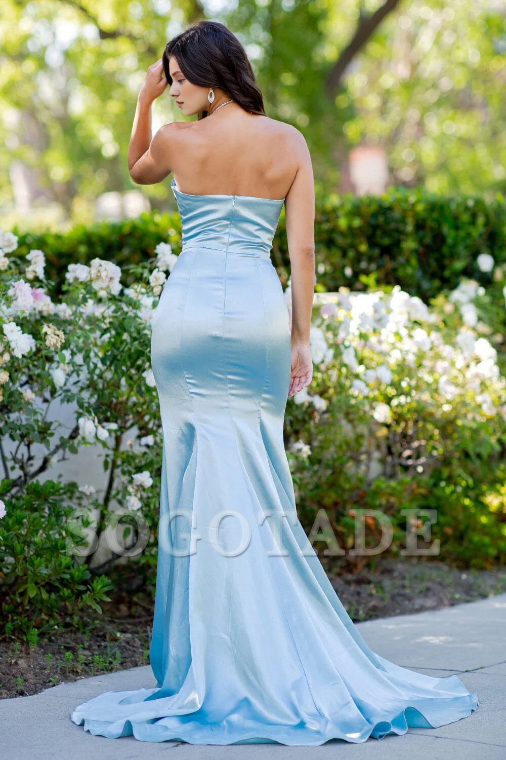 Fitted skirt satin long strapless sweetheart dress