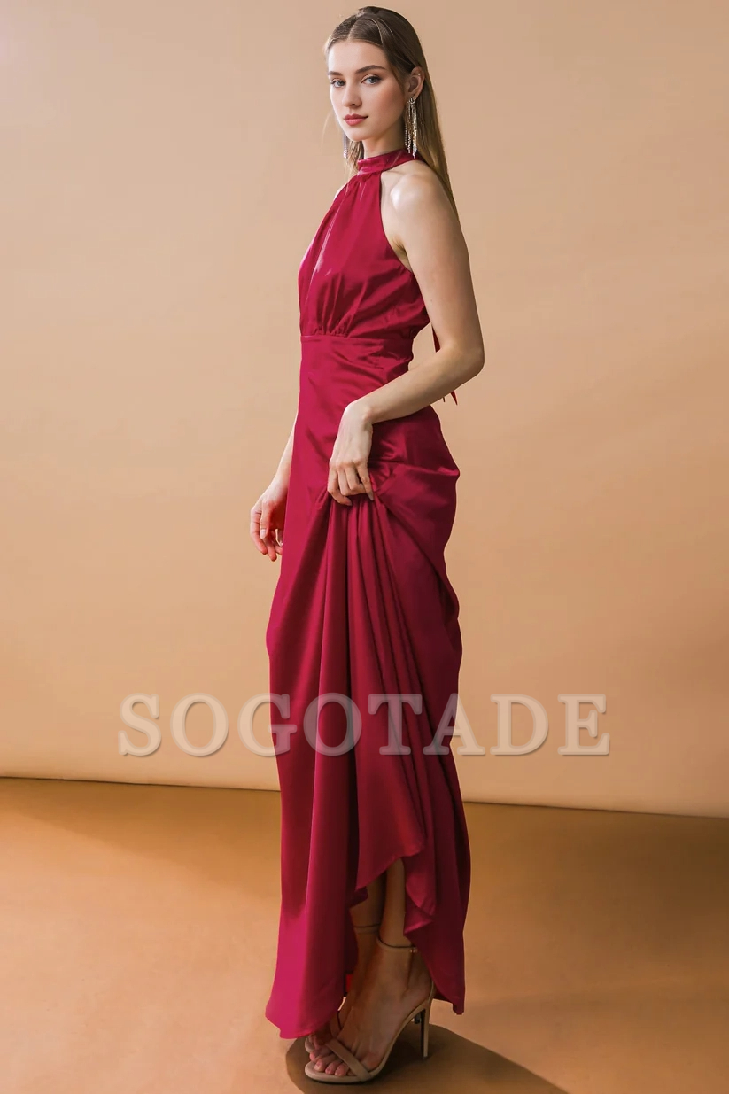A-line hanging neck collar with exposed back lace up dress-SOGOTADE
