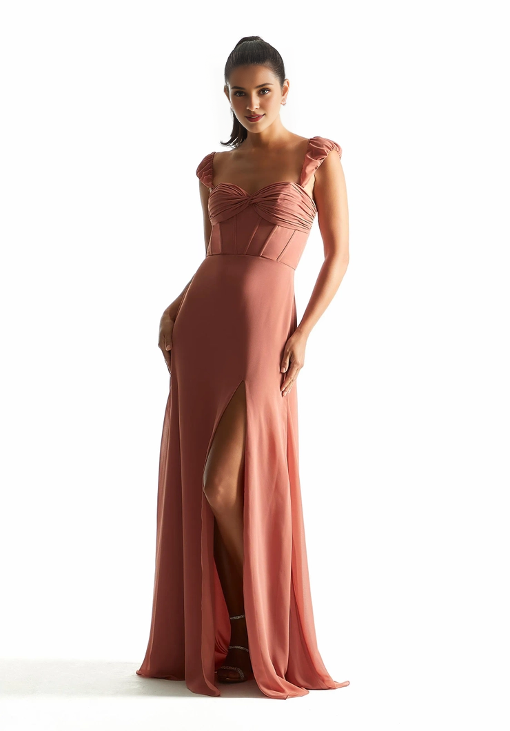 A-line heart-shaped neckline Chiffon pleated tight corset bridesmaid dress-SOGOTADE