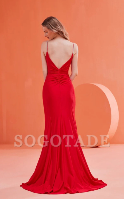 Thin shoulder strap slim fit cylindrical sleeveless fish tail and floor length Prom dress