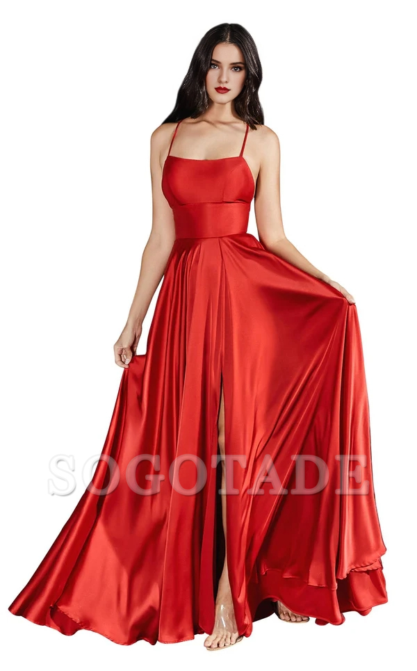 A-line square neckline sleeveless tight corset with side slits and floor length gowns evening dresses