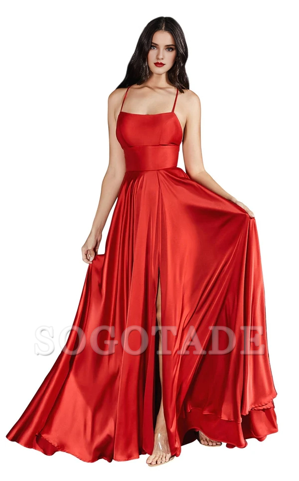 A-line square neckline sleeveless tight corset with side slits and floor length gowns evening dresses