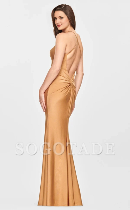 Mermaid spoon collar satin tight corset and floor length evening dress
