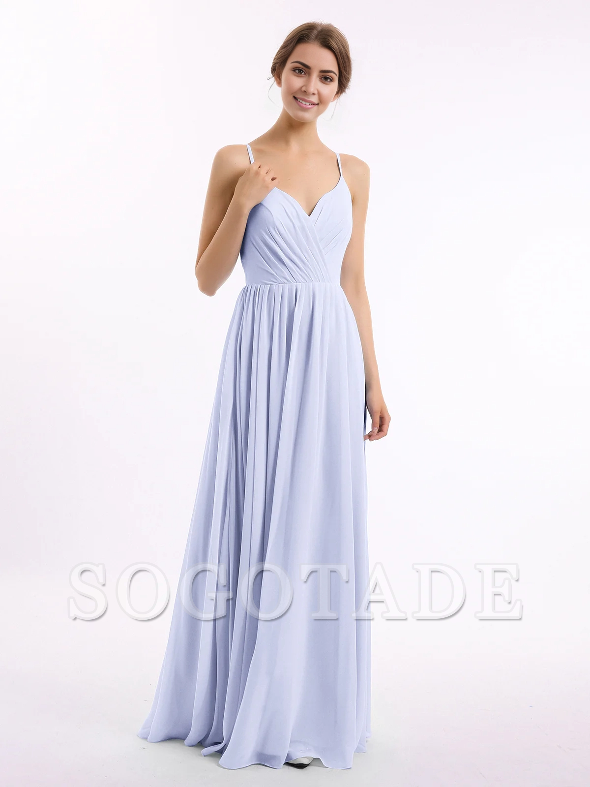 Thin shoulder chiffon bridesmaid dress