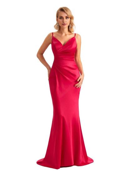  Sexy Backless Mermaid Spaghetti Straps Unique Long Formal Satin Dress For Women