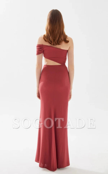 A-line heart-shaped collar shoulder baring tight fitting and floor length evening dress-SOGOTADE