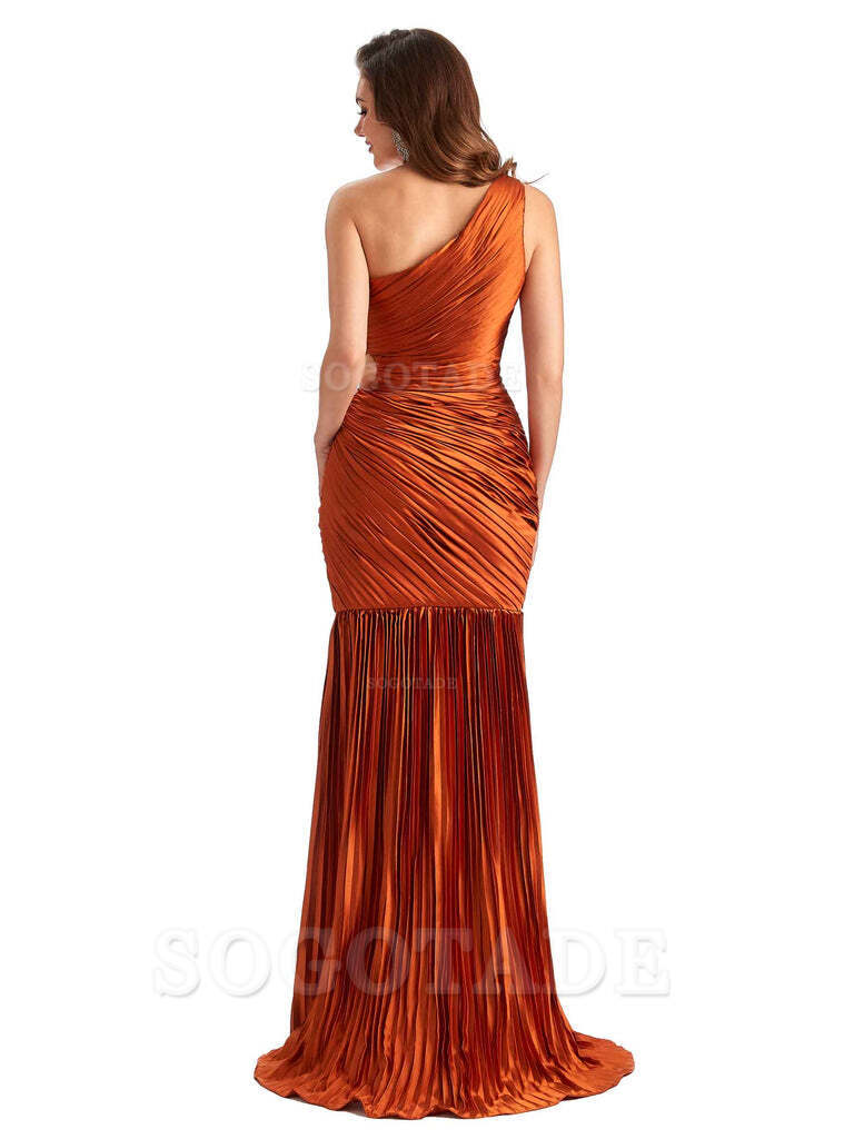 Sexy Side Slit Mermaid Soft Satin One Shoulder Long Ladies Bridesmaid Dresses Online