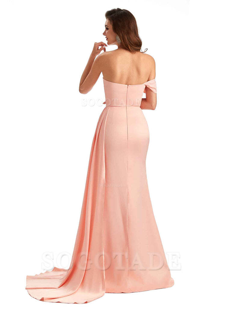 Sexy One Shoulder Side Slit Mermaid Soft Satin Long Women Bridesmaid Dresses Online