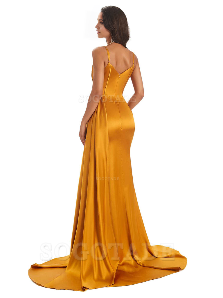 Sheath Spaghetti Satin Straps Floor-Length formal dresses evening gown Bridesmaid Dresses