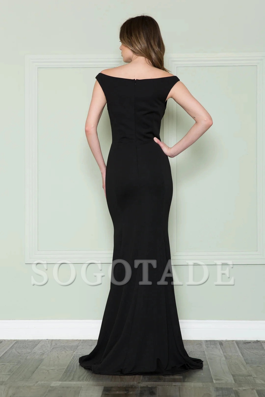 Leg slit long off shoulder fitted dress