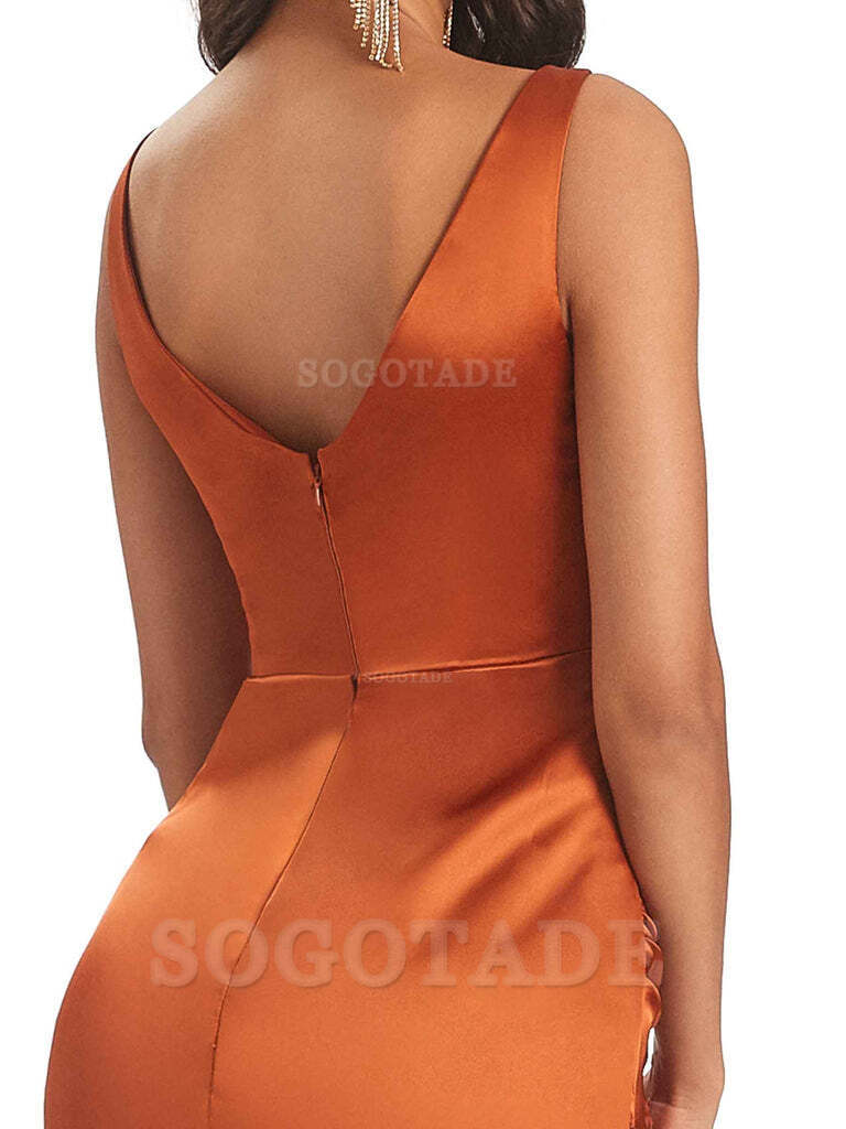 Mermaid Scoop Floor-Length Satin formal dresses evening gown Bridesmaid Dresses 