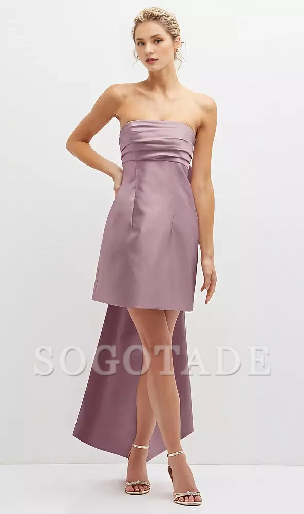 Super large bow strapless satin mini Prom dress