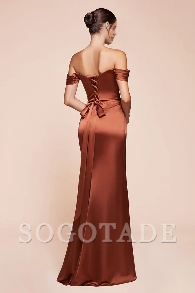 Off shoulder lace tight corset satin evening gowns