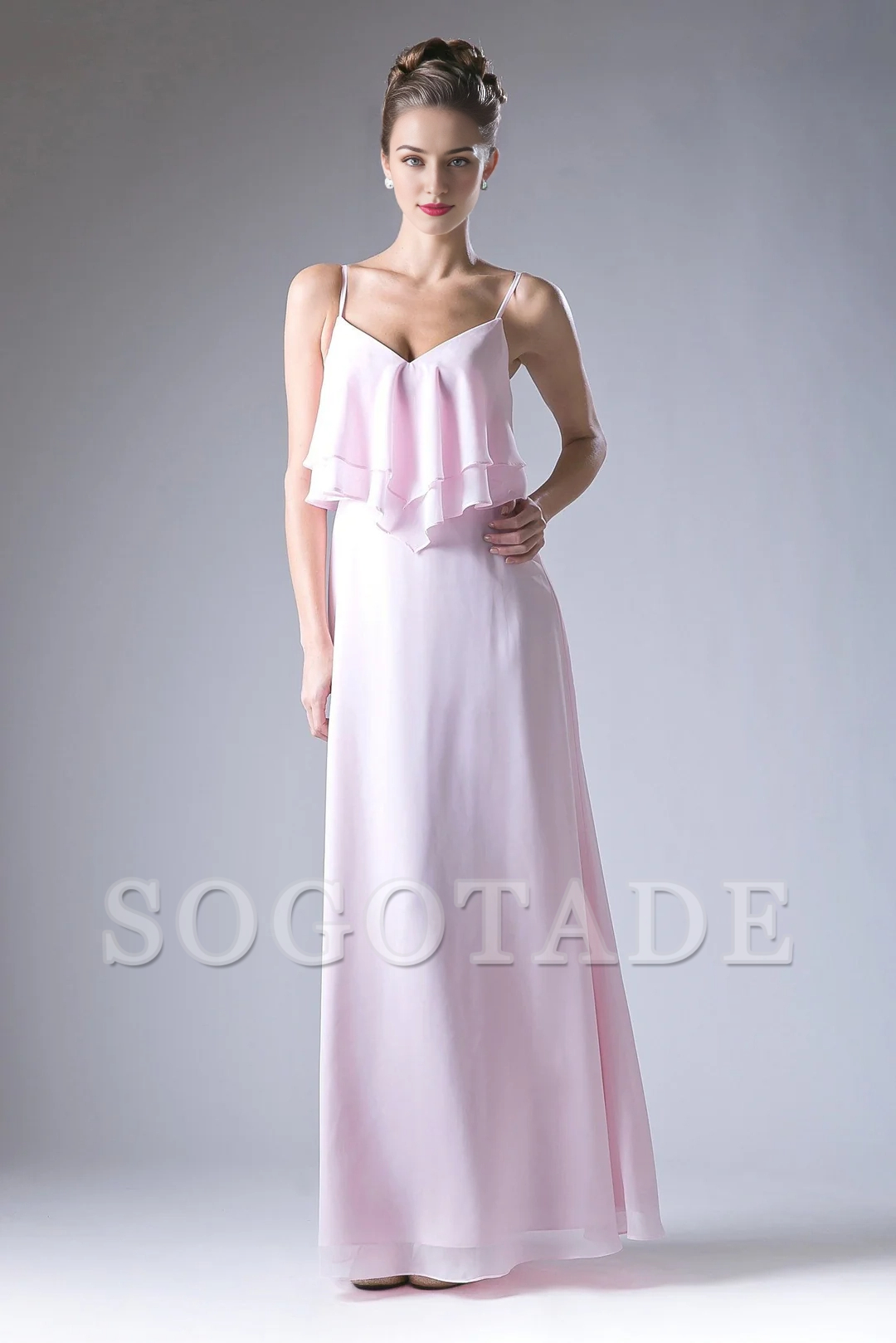 Lotus leaf edge sleeveless chiffon long dress