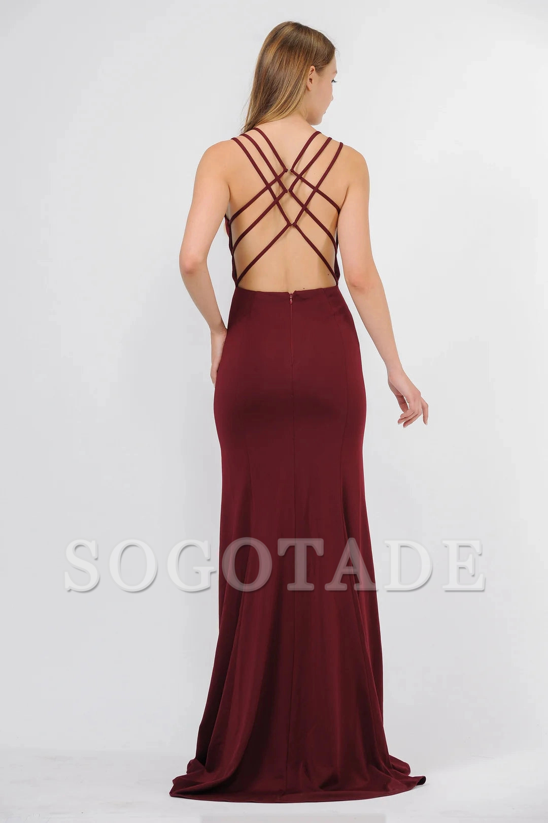Illusion splicing long lace up backless dress