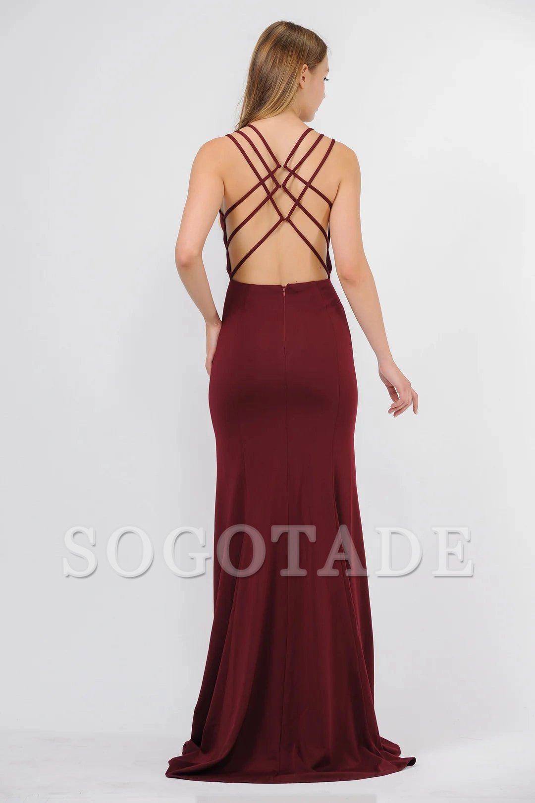 Illusion splicing long lace up backless dress