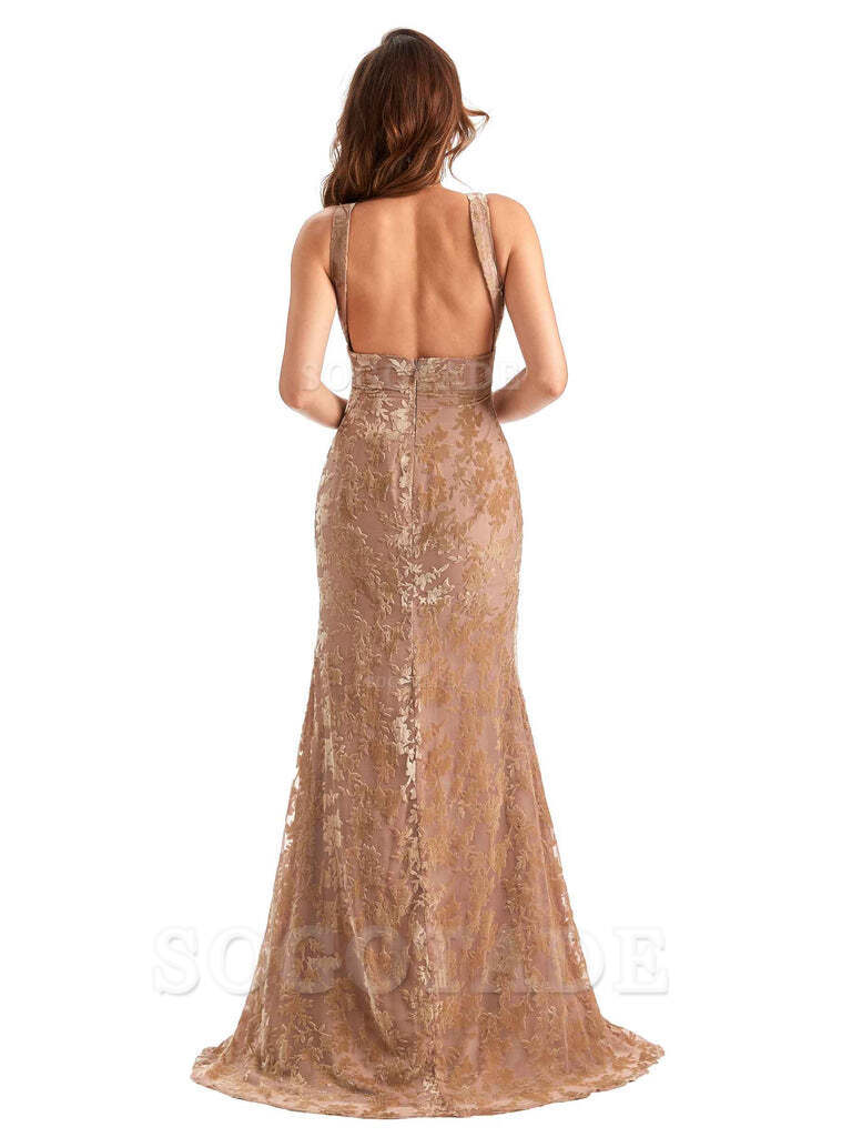 Sexy Side Slit Mermaid Cultivate oneself Lace Floral Velvet Long Bridesmaid Dresses Formal Women's Dresses Wedding Guests Dresses