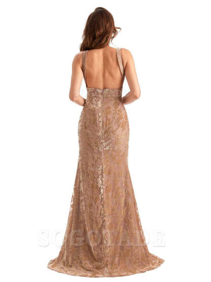 Sexy Side Slit Mermaid Cultivate oneself Lace Floral Velvet Long Bridesmaid Dresses Formal Women's Dresses Wedding Guests Dresses