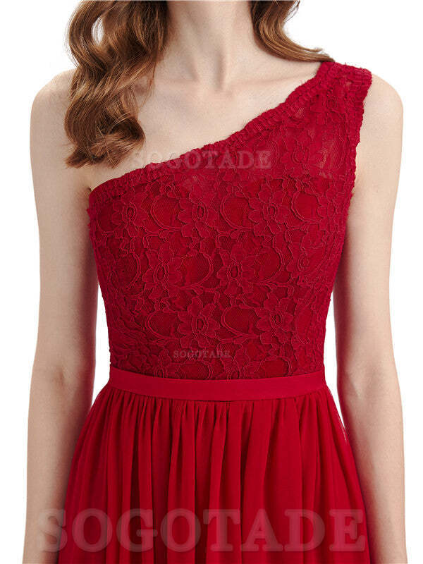 A-Line One Shoulder Top Lace Floor-Length Elegant Adoration Bridesmaid Dresses Formal Women's Dresses Wedding Guests Dresses