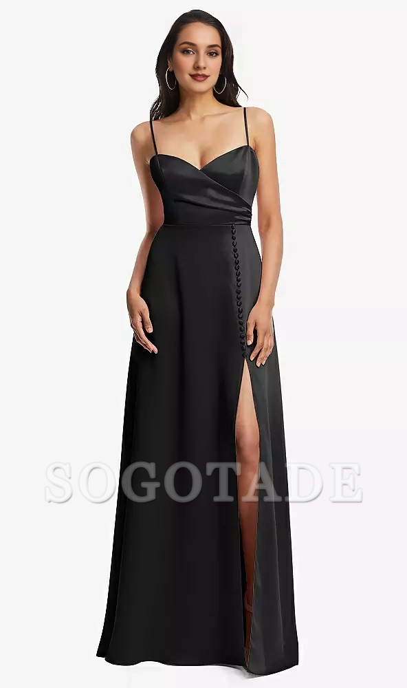 Buckle details adjustable shoulder strap to mimic body length Prom dress
