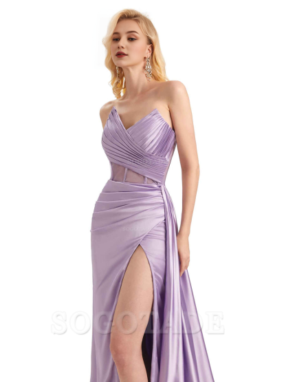 Sexy Soft Satin Side Slit See Through Floor-Length Long Mermaid Bridesmaid Dresses prom shop dresses