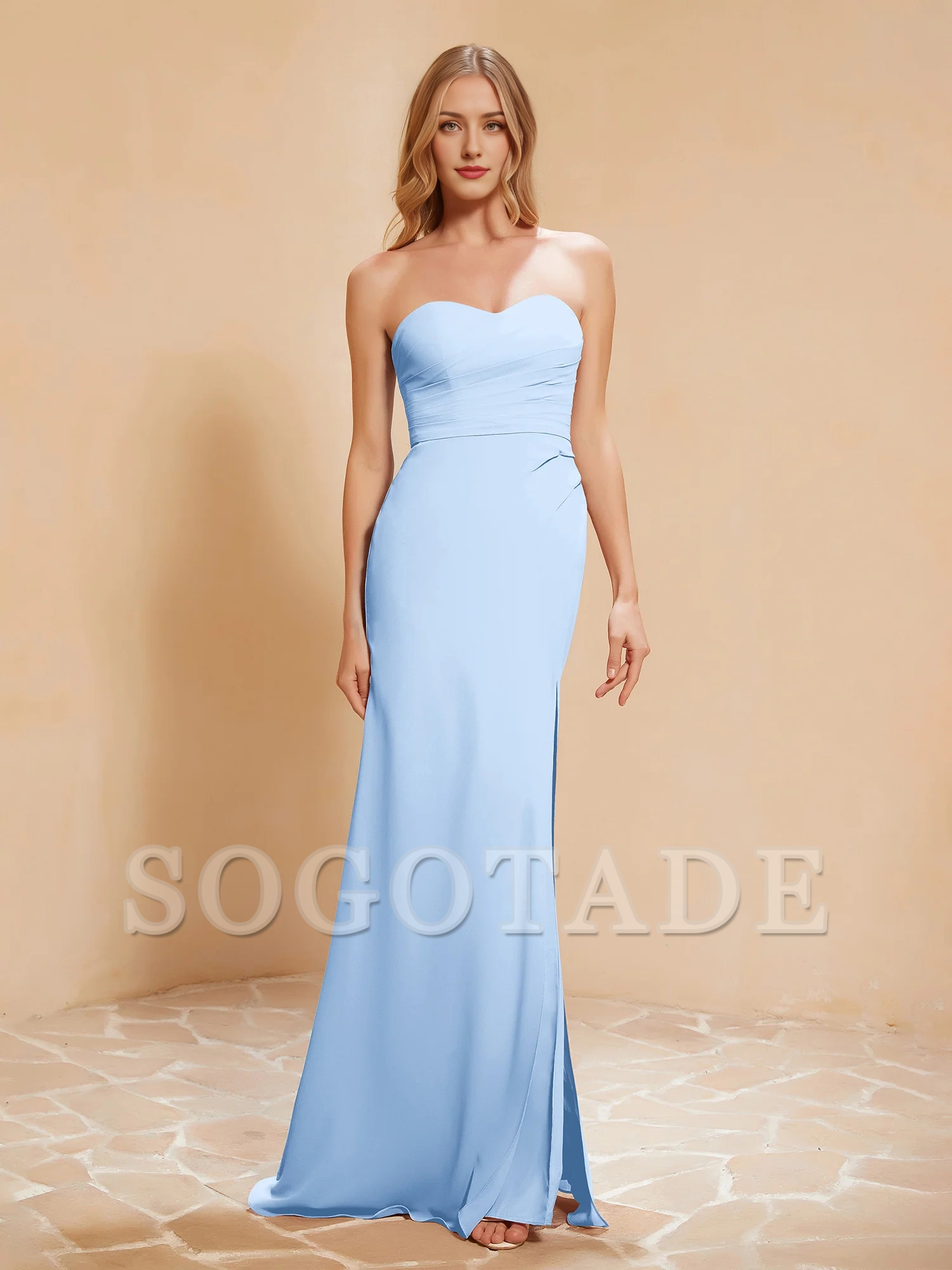 Sweetheart tight slit chiffon dress