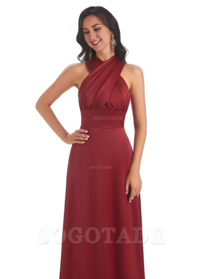 Convertiable Soft Satin A-Line Long Wedding Bridesmaid Dresses Online prom dress in store