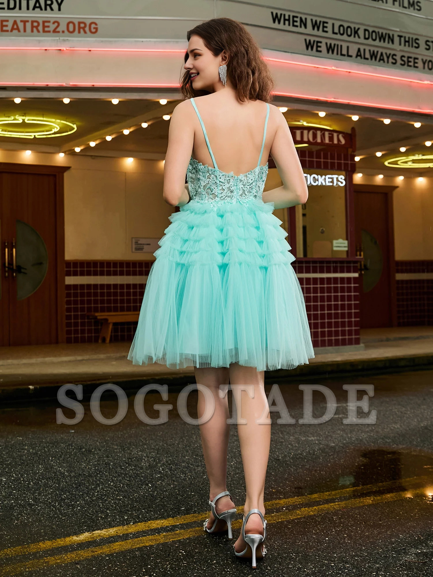 Tight corset top, sheer layered short Homecoming dress