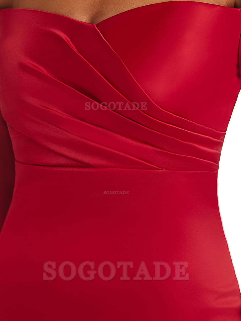 Mermaid Long Sleeve Satin formal dresses evening gown Bridesmaid Dresses With Side Slit 