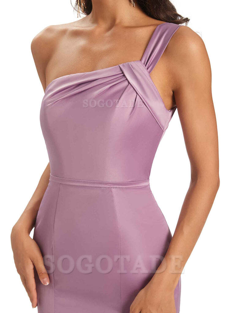 Mermaid One Shoulder Satin Floor Length formal dresses evening gown Bridesmaid Dresses