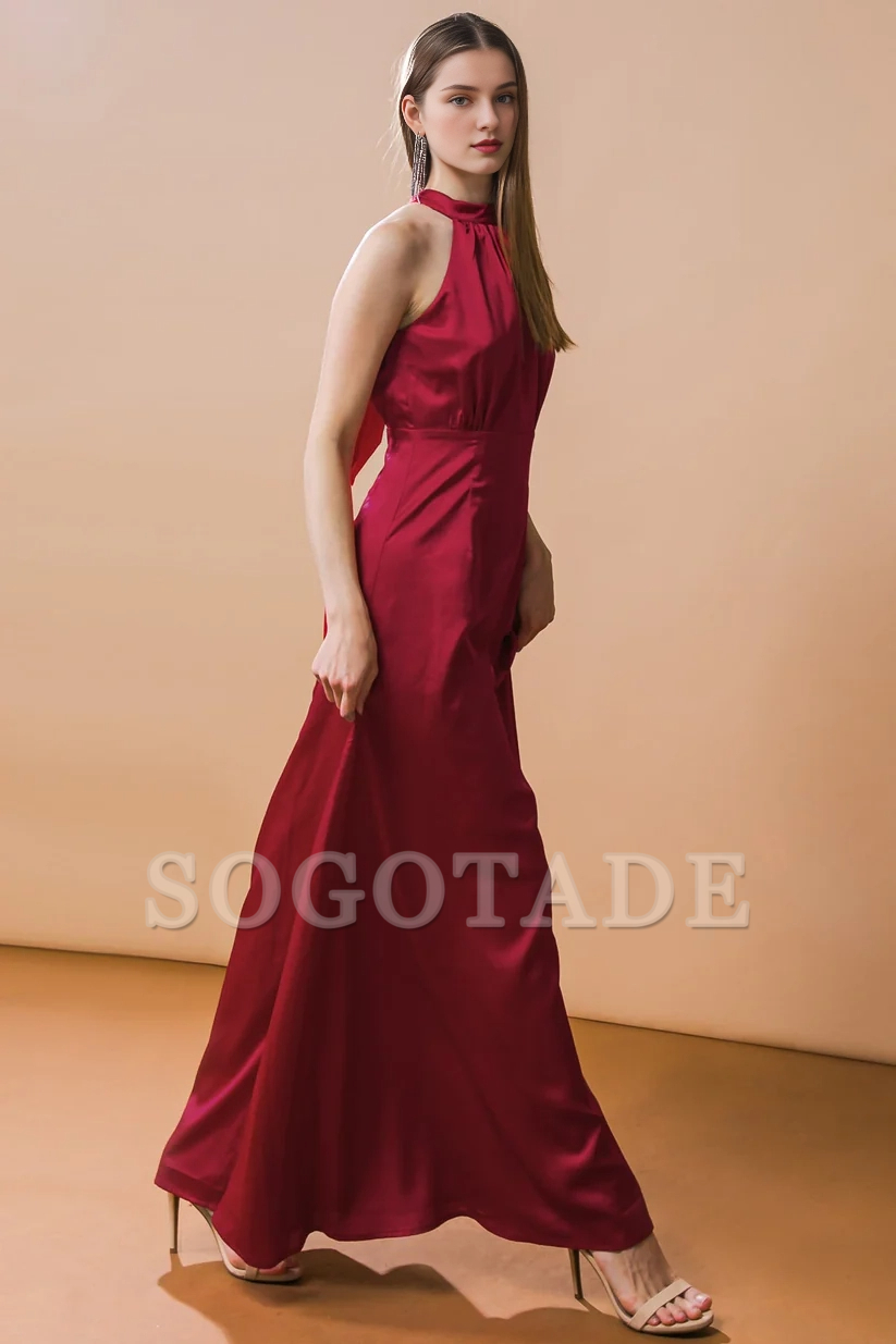 A-line hanging neck collar with exposed back lace up dress-SOGOTADE