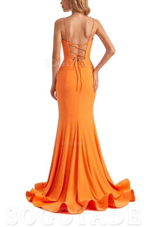 Sexy V-Neck Mermaid Cultivate oneself Spaghetti Straps Backless Long Charming Bridesmaid Dresses Formal Women's Dresses Wedding Guests Dresses