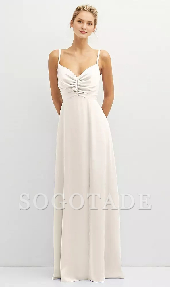 Vertical pleated tight corset satin and floor length Prom dress