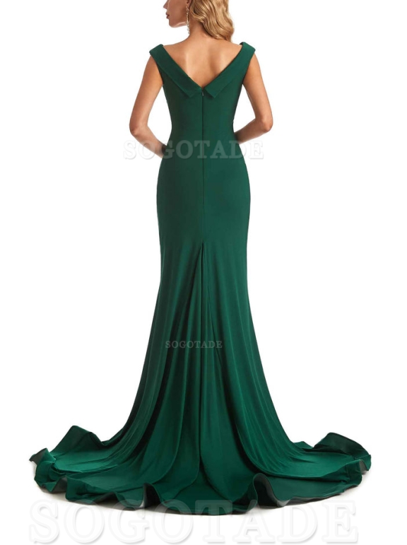 Sexy Mermaid V-Neck Off The Shoulder Side Fork Long Fashion Bridesmaid Dresses Formal Women's Dresses Wedding Guests Dresses