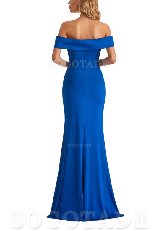 Sexy Mermaid Cultivate oneself Off The Shoulder Pleated Side Slit Long Bridesmaid Dresses Formal Women's Dresses Wedding Guests Dresses