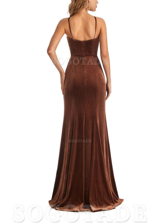 Elegant Charming V-Neck Mermaid Spaghetti Straps Backless Velvet Long High Quality Bridesmaid Dresses Formal Women's Dresses Wedding Guests Dresses