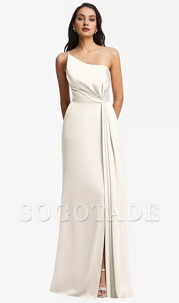 One shoulder pleated skirt with satin horn Prom dress