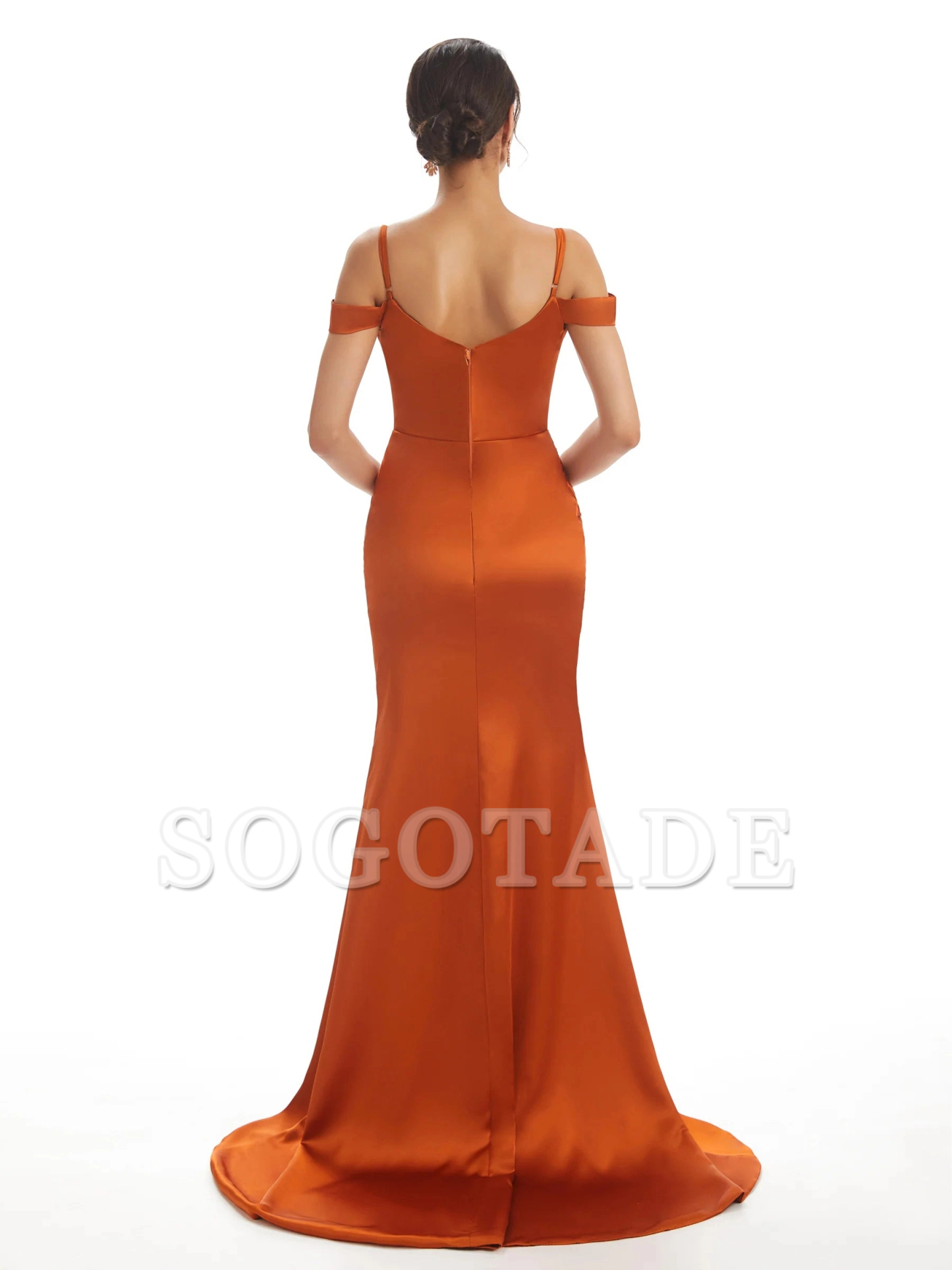 Sexy off shoulder soft satin side slit long fish tail bridesmaid dress