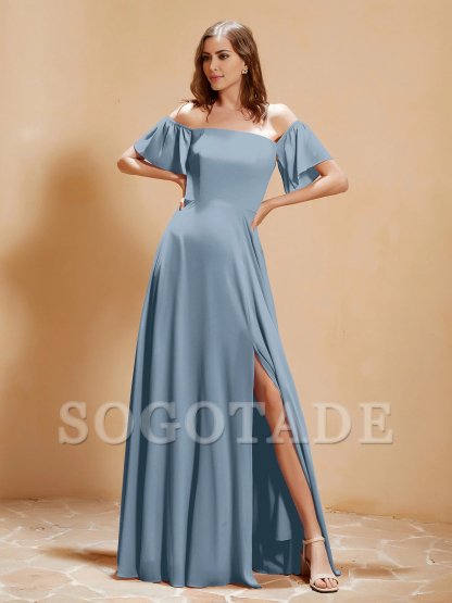 Pocket off shoulder chiffon dress