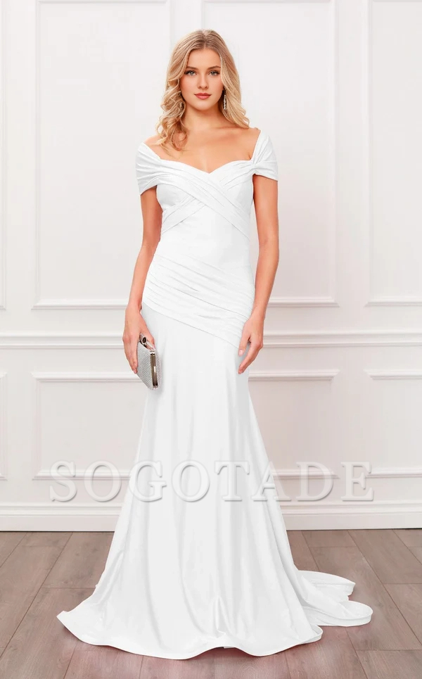 Mermaid short sleeved backless tight corset and floor length evening gown